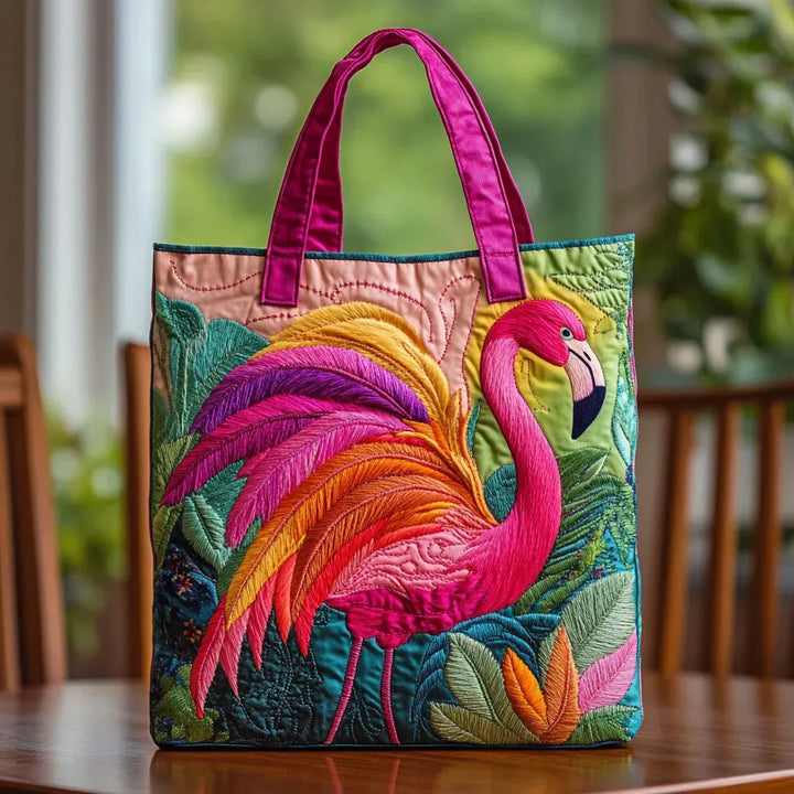 HANDGJORD VÄSKA - FLAMINGO OCH REGNBÅGE