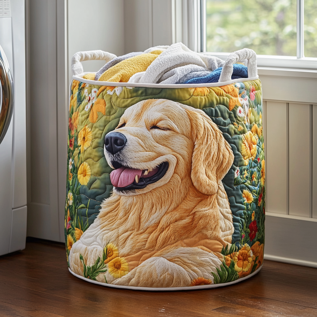 Handgjord Tvättkorg - Golden Retrievers Blommönster