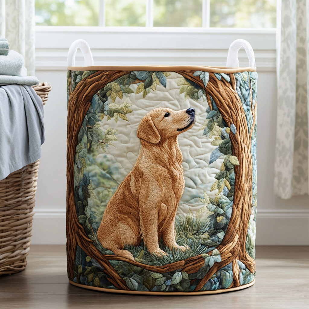 Handgjord Tvättkorg - Golden Retriever Fält