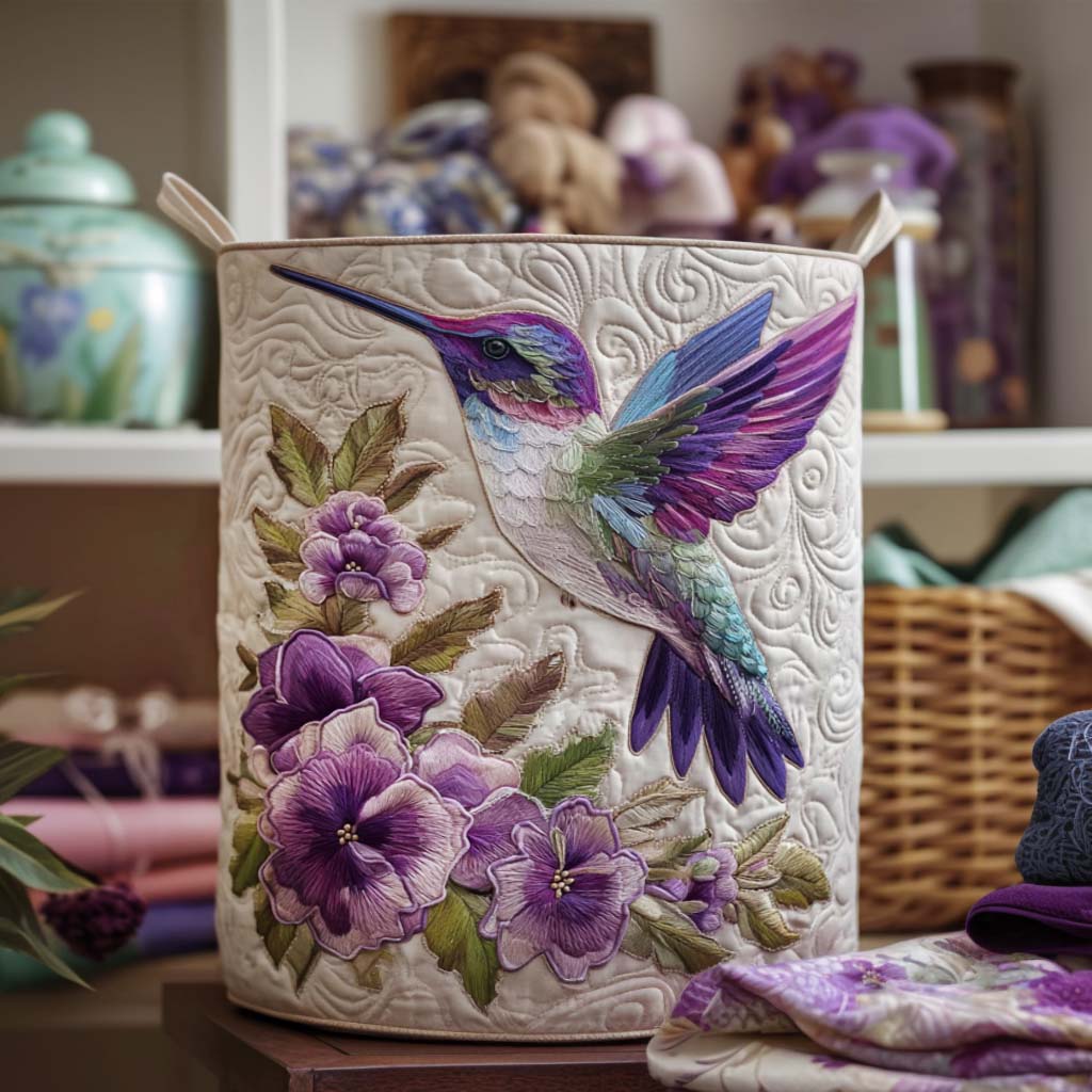 Handgjord Tvättkorg - Colibri med Blommor
