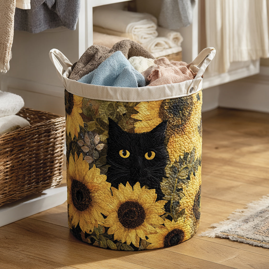 Handgjord Tvättkorg - Svart Katt och Solros