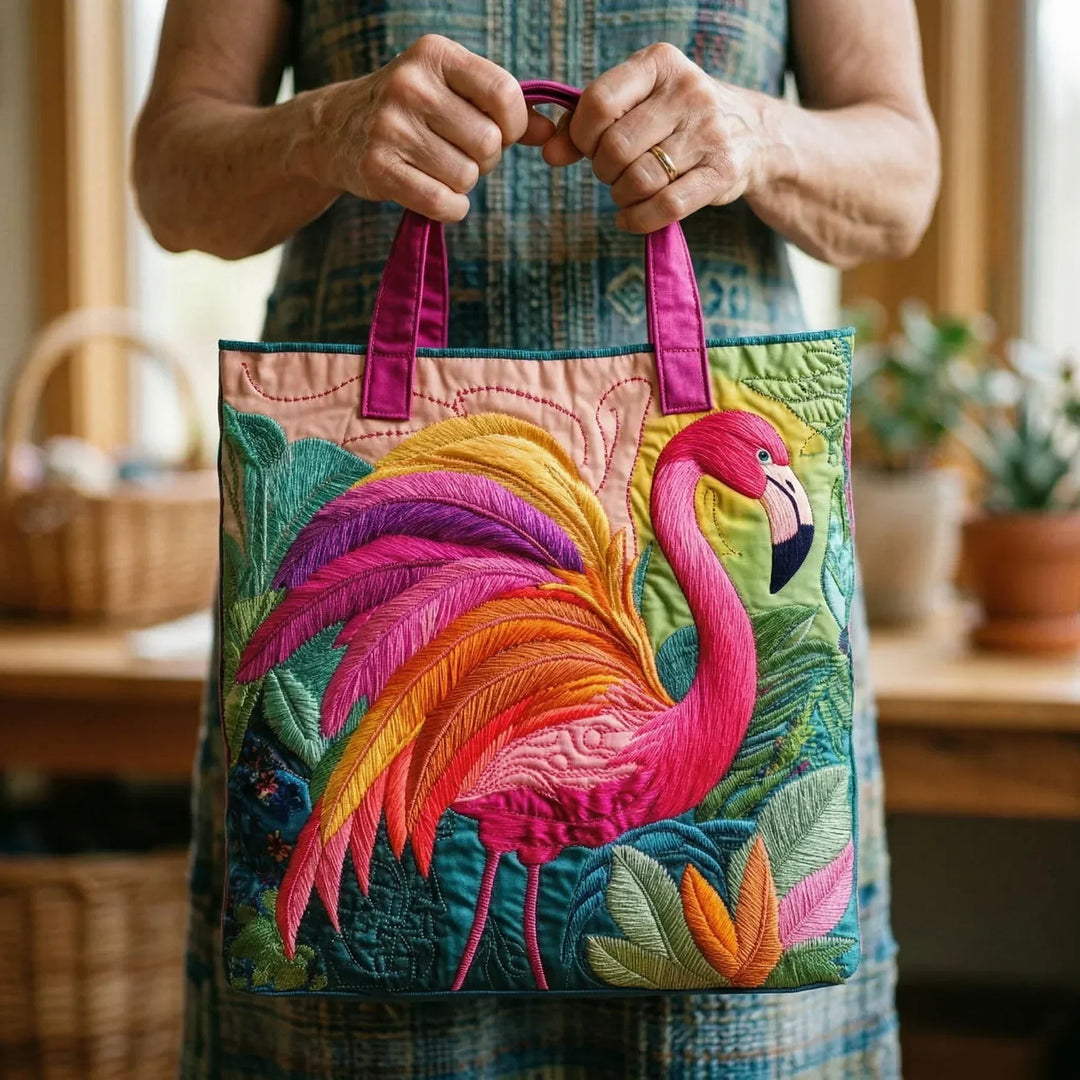 HANDGJORD VÄSKA - FLAMINGO OCH REGNBÅGE